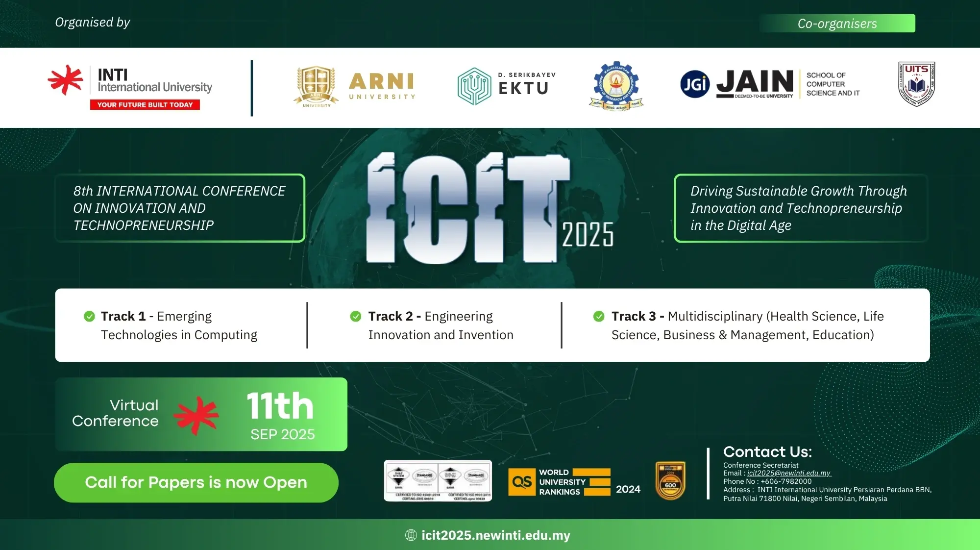 Announcing ICIT 2025, in Collaboration with ARNI University and INTI University – 11 Sept at INTI